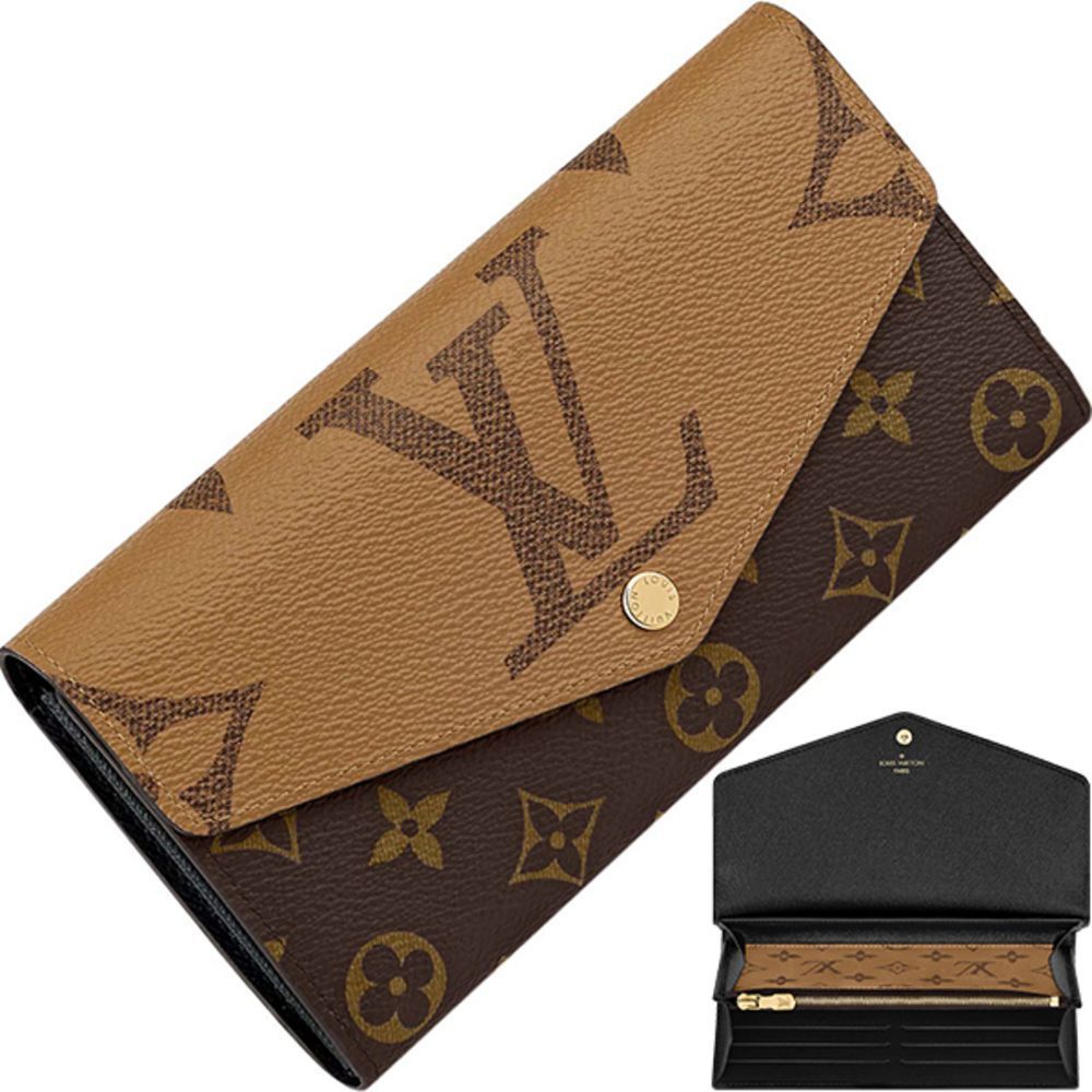 Portefeuil Sarah Giant Monogram Reverse Leather Brown LV Long Wallet